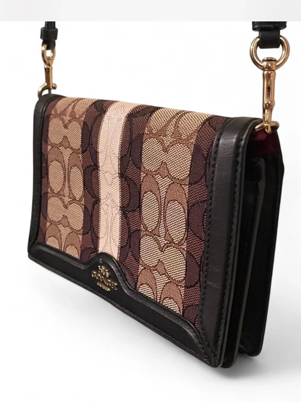 COACH Anna Foldover Clutch Crossbody Signature Jacquard Stripe C5884 NWOT